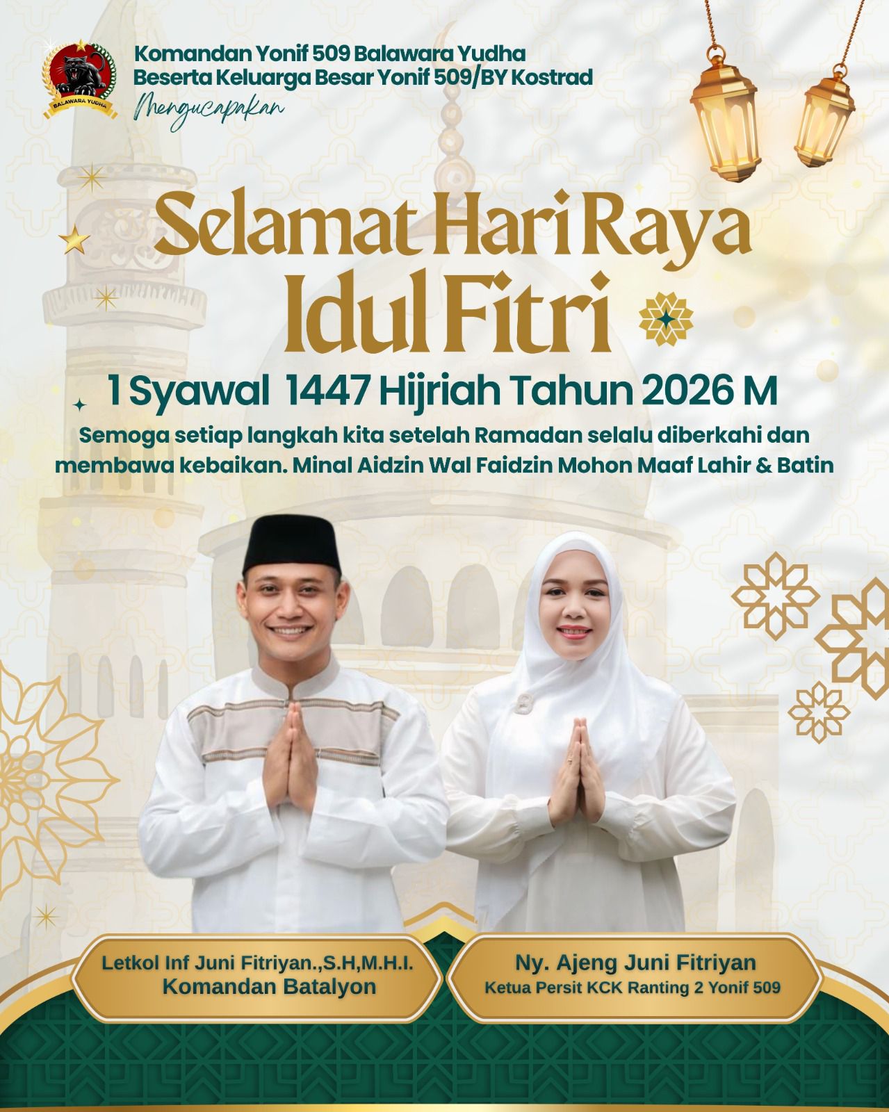 Danyonif 509/BY Kostrad Sampaikan Ucapan Idul Fitri 1447 H